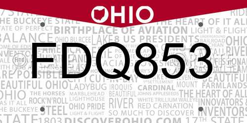 FDQ853 Ohio License Plate