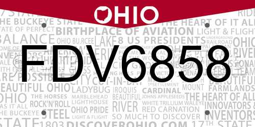 FDV6858 Ohio License Plate