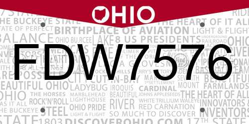 FDW7576 Ohio License Plate