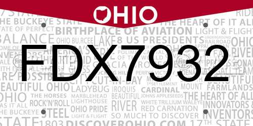 FDX7932 Ohio License Plate