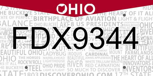 FDX9344 Ohio License Plate