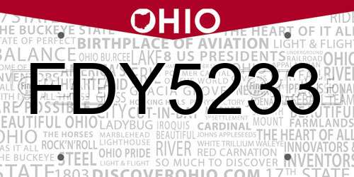 FDY5233 Ohio License Plate