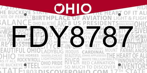 FDY8787 Ohio License Plate
