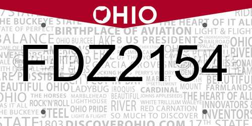 FDZ2154 Ohio License Plate