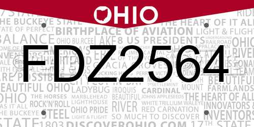 FDZ2564 Ohio License Plate