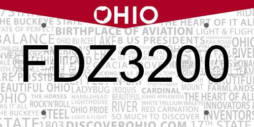 FDZ3200 Ohio License Plate