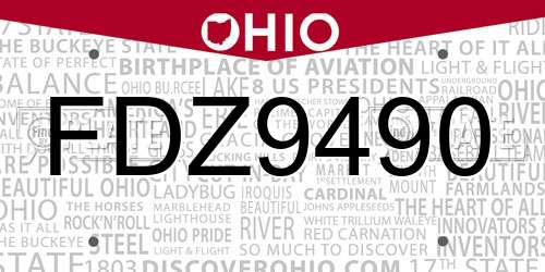 FDZ9490 Ohio License Plate