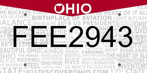 FEE2943 Ohio License Plate