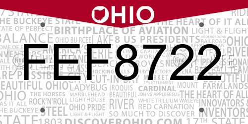 FEF8722 Ohio License Plate