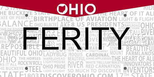 FERITY Ohio License Plate