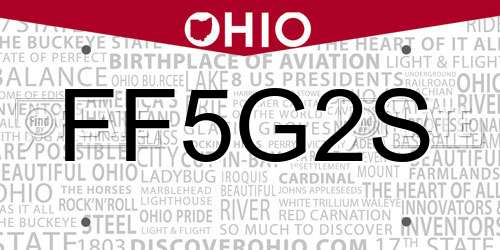 FF5G2S Ohio License Plate