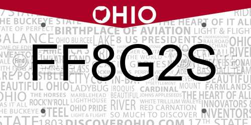 FF8G2S Ohio License Plate