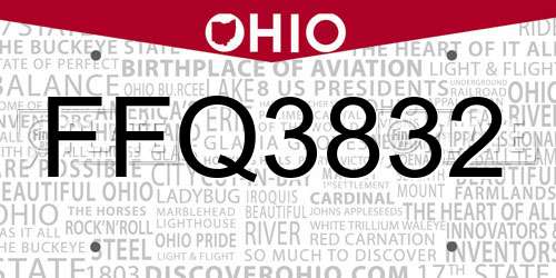 FFQ3832 Ohio License Plate