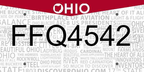 FFQ4542 Ohio License Plate