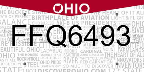 FFQ6493 Ohio License Plate