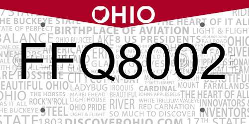 FFQ8002 Ohio License Plate