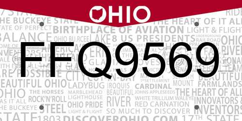 FFQ9569 Ohio License Plate