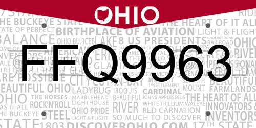FFQ9963 Ohio License Plate