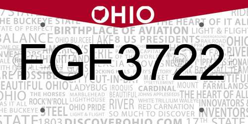 FGF3722 Ohio License Plate