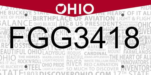 FGG3418 Ohio License Plate