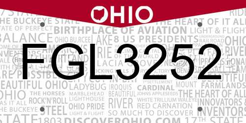 FGL3252 Ohio License Plate