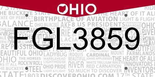 FGL3859 Ohio License Plate