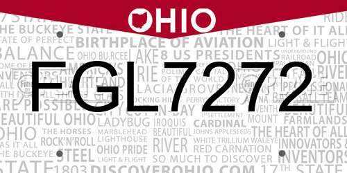 FGL7272 Ohio License Plate