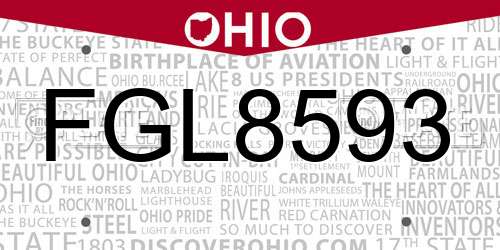 FGL8593 Ohio License Plate