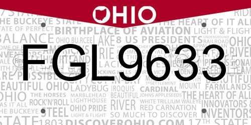 FGL9633 Ohio License Plate