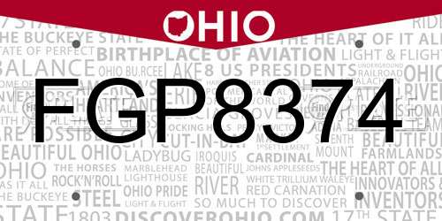 FGP8374 Ohio License Plate