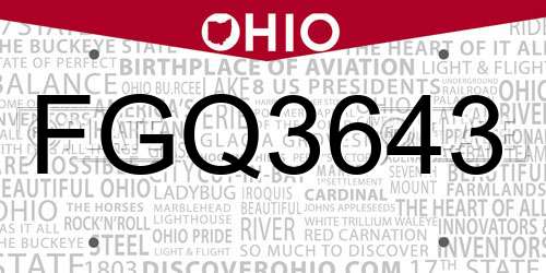 FGQ3643 Ohio License Plate
