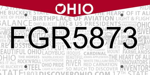 FGR5873 Ohio License Plate