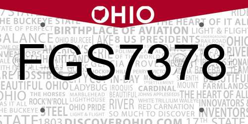 FGS7378 Ohio License Plate