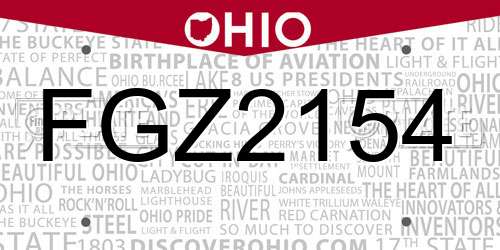 FGZ2154 Ohio License Plate