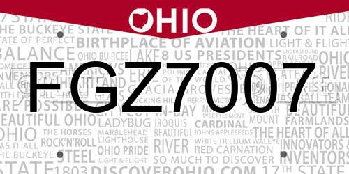 FGZ7007 Ohio License Plate