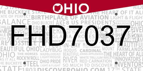 FHD7037 Ohio License Plate