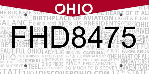 FHD8475 Ohio License Plate