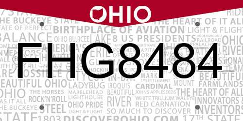 FHG8484 Ohio License Plate