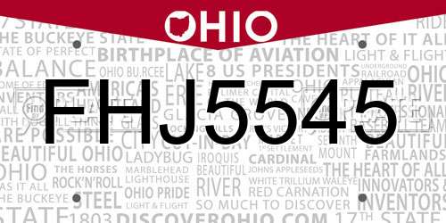 FHJ5545 Ohio License Plate