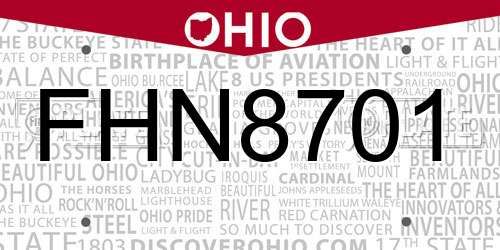 FHN8701 Ohio License Plate