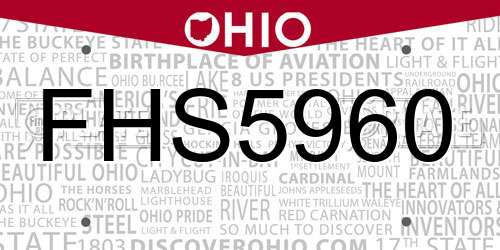 FHS5960 Ohio License Plate