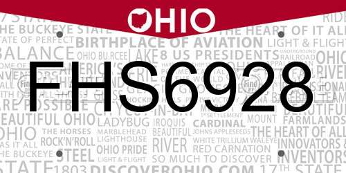 FHS6928 Ohio License Plate