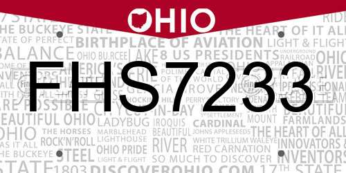 FHS7233 Ohio License Plate