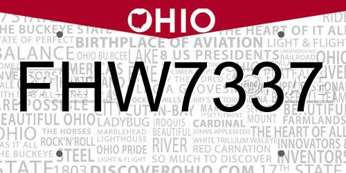 FHW7337 Ohio License Plate