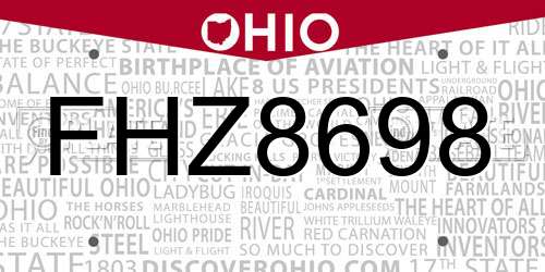 FHZ8698 Ohio License Plate