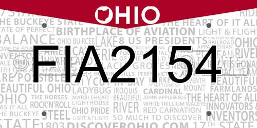FIA2154 Ohio License Plate