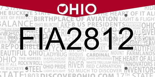 FIA2812 Ohio License Plate