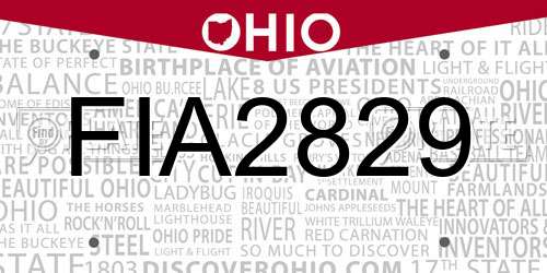 FIA2829 Ohio License Plate