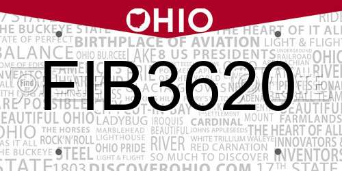 FIB3620 Ohio License Plate