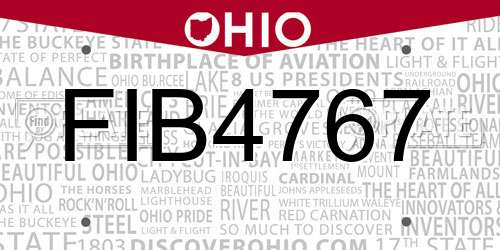 FIB4767 Ohio License Plate